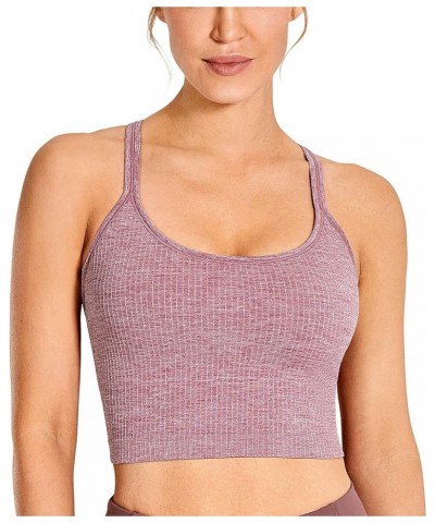 Womens Longline Seamless Ribbed Sports Bra - Padded Racerback Sports Bra Yoga Crop Tank Tops Misty Merlot $10.92 Lingerie