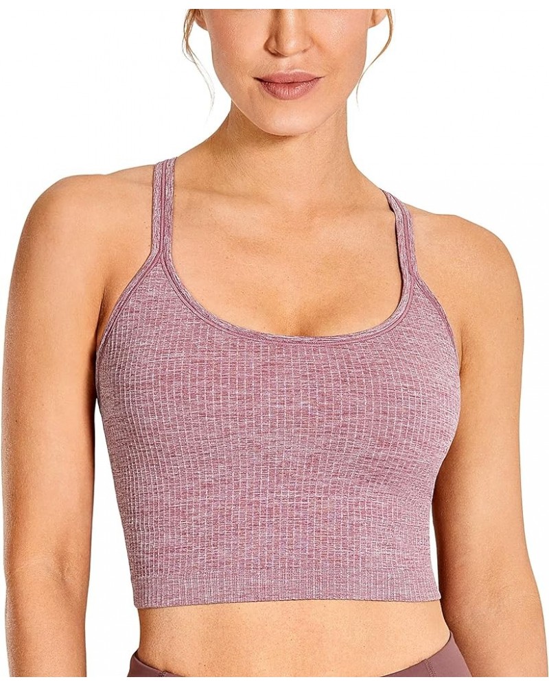 Womens Longline Seamless Ribbed Sports Bra - Padded Racerback Sports Bra Yoga Crop Tank Tops Misty Merlot $10.92 Lingerie