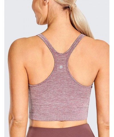 Womens Longline Seamless Ribbed Sports Bra - Padded Racerback Sports Bra Yoga Crop Tank Tops Misty Merlot $10.92 Lingerie