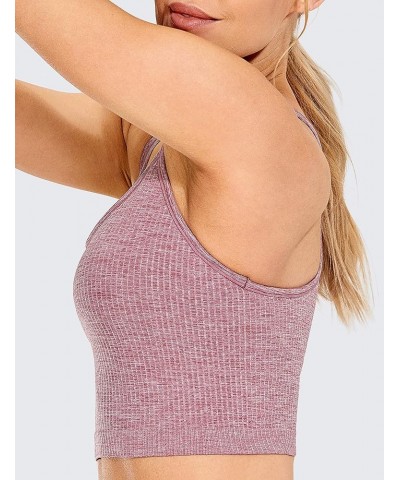 Womens Longline Seamless Ribbed Sports Bra - Padded Racerback Sports Bra Yoga Crop Tank Tops Misty Merlot $10.92 Lingerie