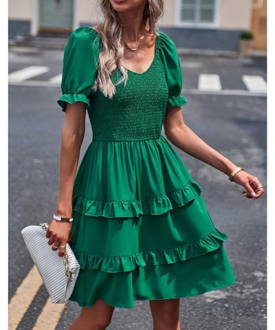 Women's Dresses Casual Summer Print Ruffle A Line Short Sleeve Mini Floral Dress for Women Solid Green $11.19 Dresses