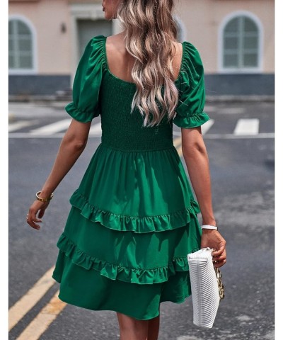 Women's Dresses Casual Summer Print Ruffle A Line Short Sleeve Mini Floral Dress for Women Solid Green $11.19 Dresses