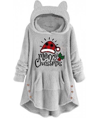 Womens Christmas Fleece Sweatshirt Cute Cat Ear Fluffy Hoodie Warm Soft Fuzzy Sweater Pullover Xmas Thermal Loungewear Tops 1...