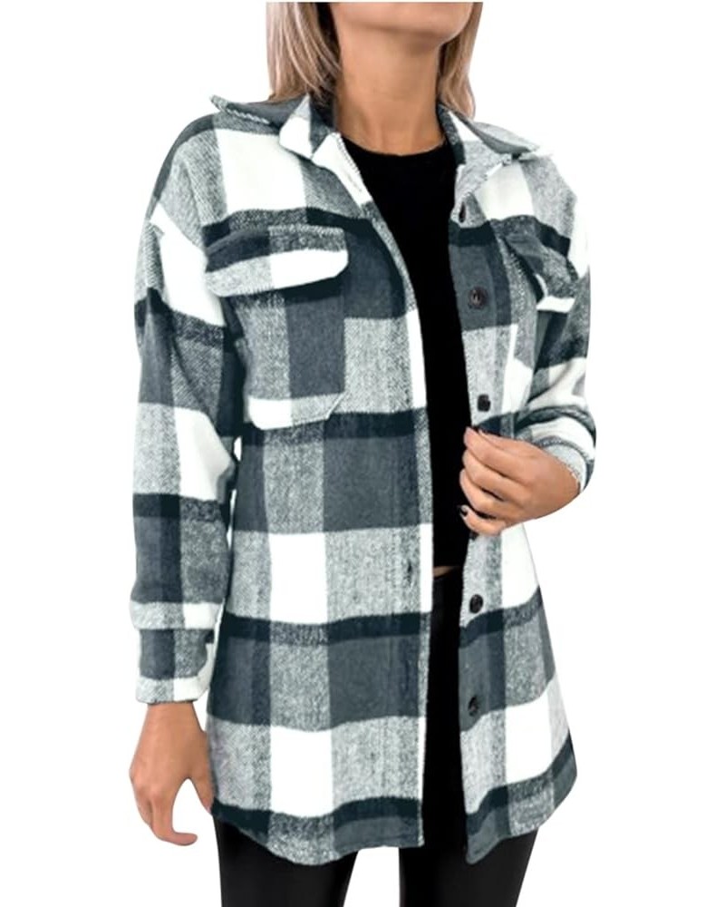 Women's Flannel Shirts Casual Loose Button Long Sleeve Blouse Tunic Tops Winter Fall Plaid Jackets Coat Lapel Shirts Black $1...