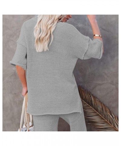 Women's 2 Piece Outfits Lounge Set Short Sleeve Button Blouse Wide Leg Pants Sweatsuit Gray $21.60 Activewear