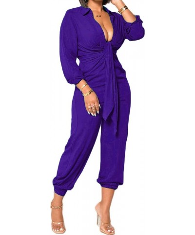 Women's Elegant V Neck Jumpsuit Casual Straight Trousers Business Romper Formal Jumpsuit B Purple $22.39 Jumpsuits