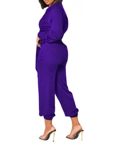 Women's Elegant V Neck Jumpsuit Casual Straight Trousers Business Romper Formal Jumpsuit B Purple $22.39 Jumpsuits