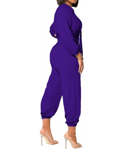 Women's Elegant V Neck Jumpsuit Casual Straight Trousers Business Romper Formal Jumpsuit B Purple $22.39 Jumpsuits