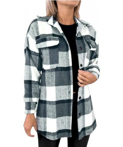 Women's Flannel Shirts Casual Loose Button Long Sleeve Blouse Tunic Tops Winter Fall Plaid Jackets Coat Lapel Shirts Black $1...