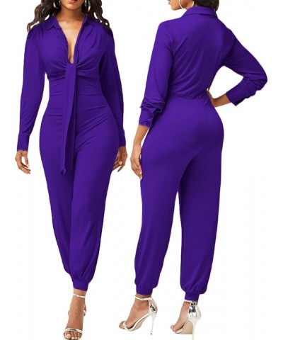 Women's Elegant V Neck Jumpsuit Casual Straight Trousers Business Romper Formal Jumpsuit B Purple $22.39 Jumpsuits