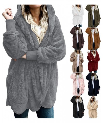 Womens Full Zip Up Hooded Sherpa Jacket Oversized Fleece Jacket Winter Coat Trendy Plush Hoodies Outwear with Pockets B07-whi...