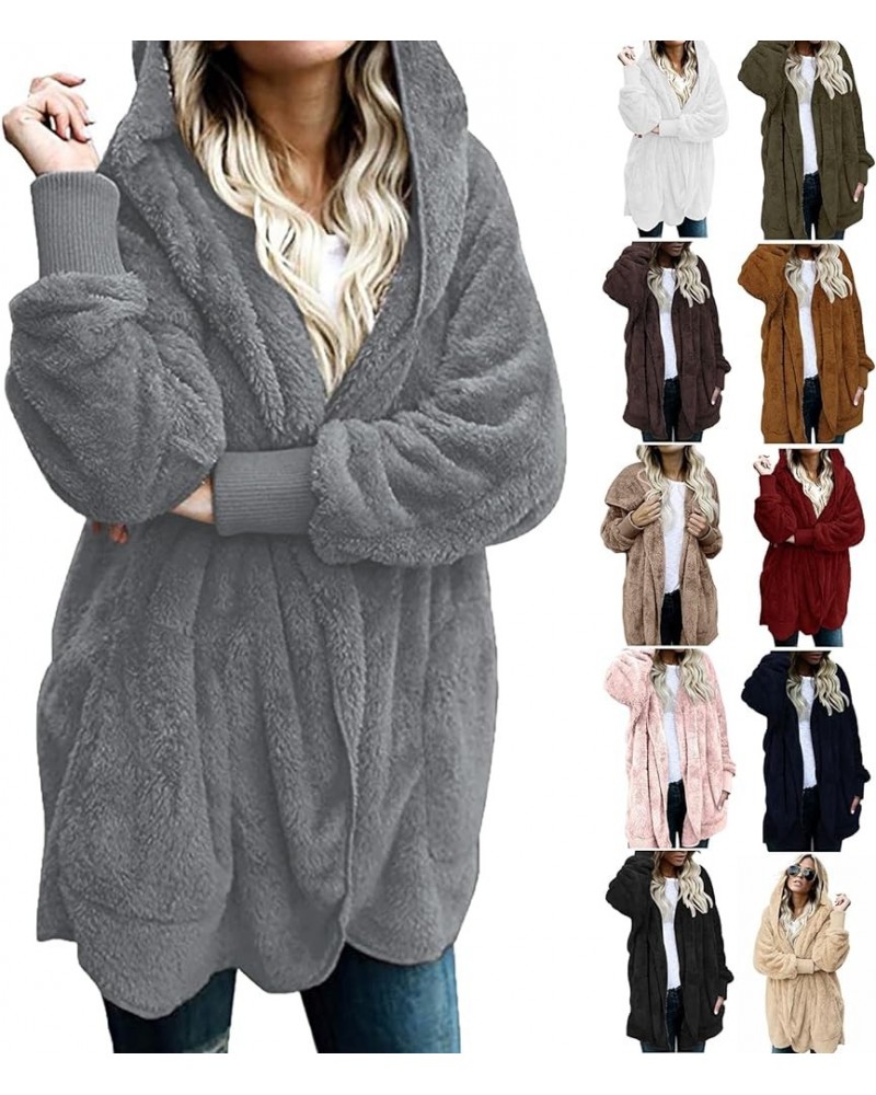 Womens Full Zip Up Hooded Sherpa Jacket Oversized Fleece Jacket Winter Coat Trendy Plush Hoodies Outwear with Pockets B07-whi...