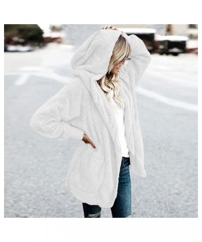 Womens Full Zip Up Hooded Sherpa Jacket Oversized Fleece Jacket Winter Coat Trendy Plush Hoodies Outwear with Pockets B07-whi...