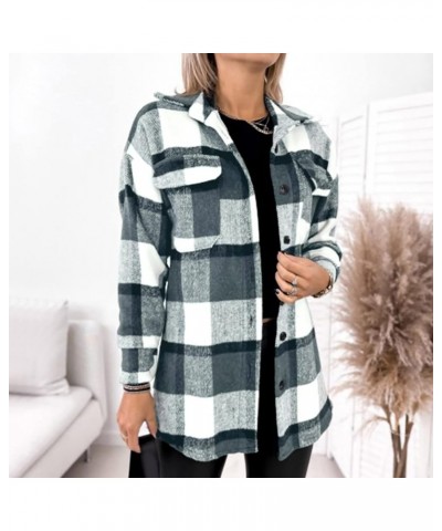 Women's Flannel Shirts Casual Loose Button Long Sleeve Blouse Tunic Tops Winter Fall Plaid Jackets Coat Lapel Shirts Black $1...