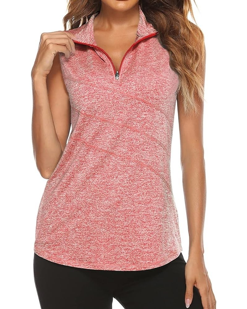 Women's Zip Up Tank Top Quick Dry Workout Tops Sleeveless Golf Tennis Running Shirt Red $17.67 Activewear