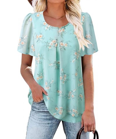 Women's Ruffle Short Sleeve Blouses Double-Layered Shirt Work Tunic Tops Multi-green $19.37 Tops