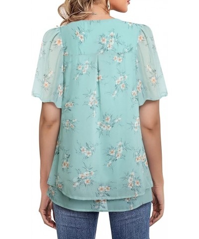 Women's Ruffle Short Sleeve Blouses Double-Layered Shirt Work Tunic Tops Multi-green $19.37 Tops