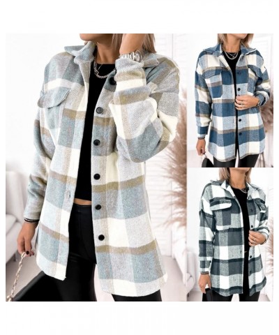 Women's Flannel Shirts Casual Loose Button Long Sleeve Blouse Tunic Tops Winter Fall Plaid Jackets Coat Lapel Shirts Black $1...