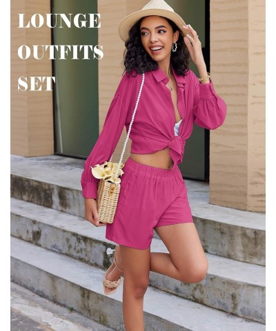 Pajamas Womens 2 Piece Matching Lounge Set Casual Long Sleeve Button Down Shirt and Shorts Pjs Sleepwear Set S-XXL Rose $12.6...