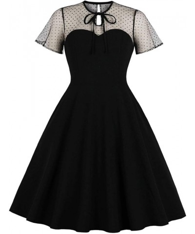 Women's Vintage 1950s Cocktail Party Polka Dots Prom Audrey Tea Dress Retro Swing Hepburn Party Gown Black-01 $8.37 Dresses