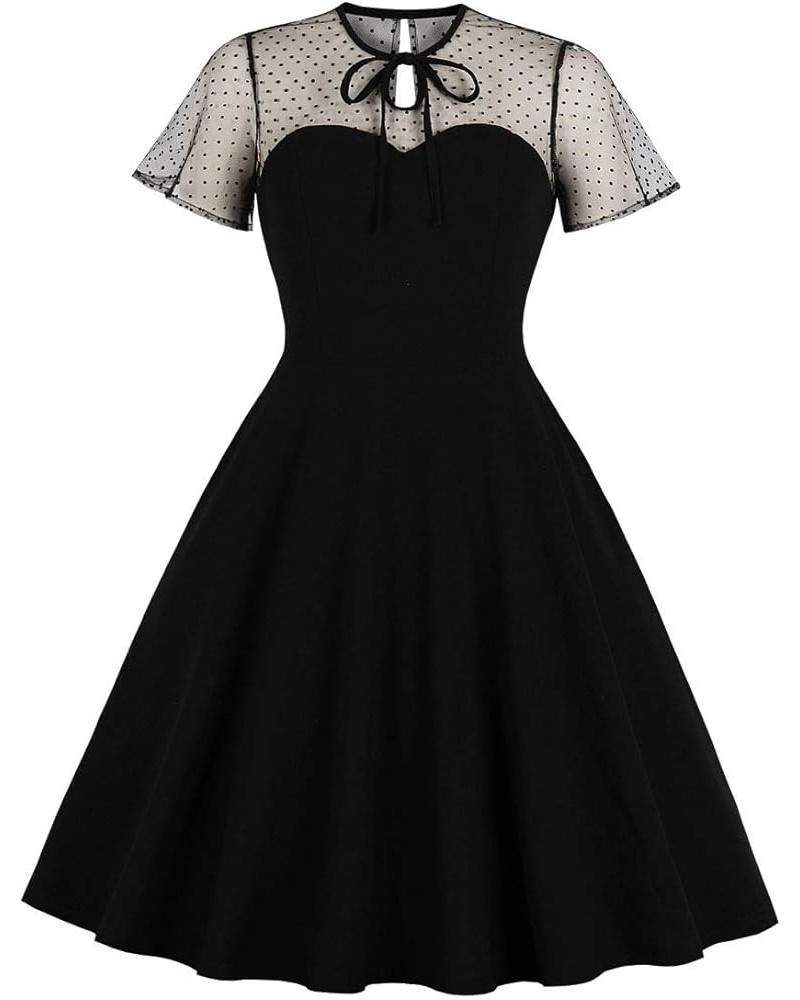 Women's Vintage 1950s Cocktail Party Polka Dots Prom Audrey Tea Dress Retro Swing Hepburn Party Gown Black-01 $8.37 Dresses