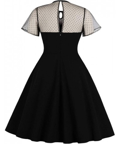 Women's Vintage 1950s Cocktail Party Polka Dots Prom Audrey Tea Dress Retro Swing Hepburn Party Gown Black-01 $8.37 Dresses