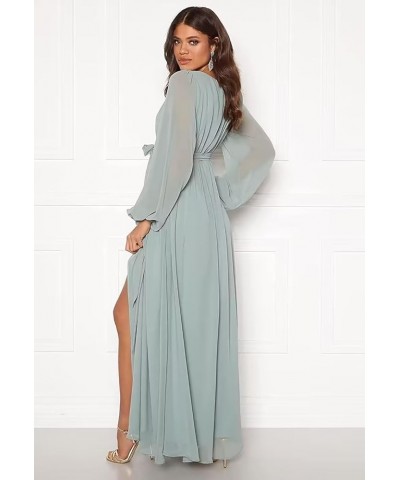 Long Sleeve Bridesmaid Dresses Chiffon V Neck Formal Evening Gown with Slit Purple $22.50 Dresses