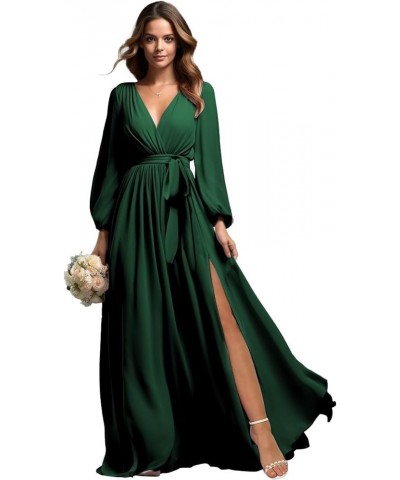 Long Sleeve Bridesmaid Dresses Chiffon V Neck Formal Evening Gown with Slit Purple $22.50 Dresses