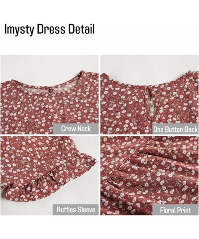 Womens Boho Floral Printed Babydoll Ruffles Casual Loose Short Mini T-Shirt Dress Rust $8.79 Dresses