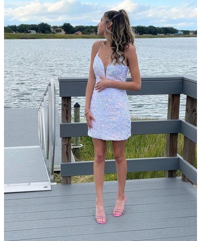 Sequin Homecoming Dresses Short Tight V Neck Sparkly Formal Evening Party Gowns Blush Pink $29.69 Dresses