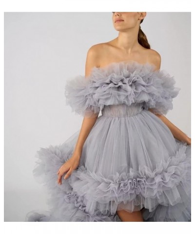 Off Shoulder Maternity Photoshoot Prom Gown Puffy Ruffles Tulle High Low Formal Evening Dresses Pink $52.24 Dresses