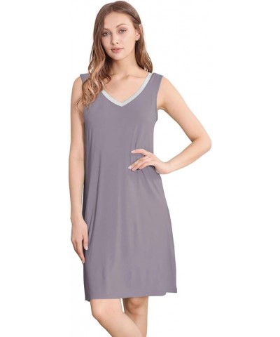 Nightgown for Women Cooling Sleeveless Sleepwear V Neck Sleep Shirt Plus Size Tank Pajamas Dress S-4X A-purplish Grey $16.28 ...