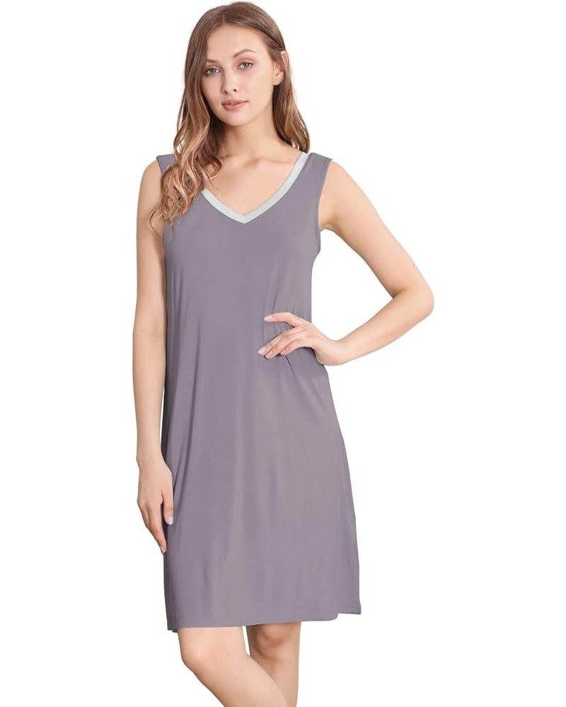 Nightgown for Women Cooling Sleeveless Sleepwear V Neck Sleep Shirt Plus Size Tank Pajamas Dress S-4X A-purplish Grey $16.28 ...