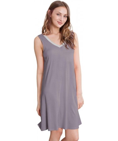 Nightgown for Women Cooling Sleeveless Sleepwear V Neck Sleep Shirt Plus Size Tank Pajamas Dress S-4X A-purplish Grey $16.28 ...