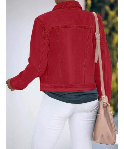 Women's Basic Button Down Stretch Fitted Long Sleeves Denim Jean Jacket True Red $22.94 Jackets