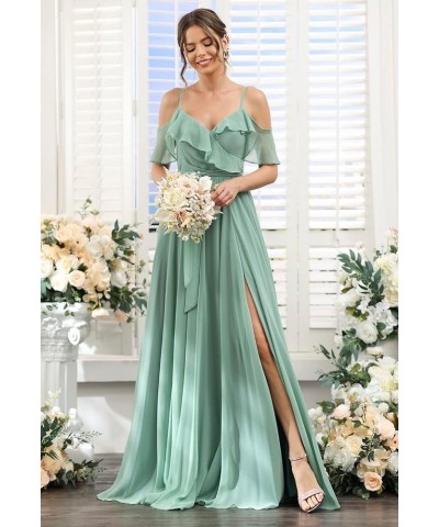 Women's Bridesmaid Dresses with Slit Long Cold Shoulder Chiffon Formal Party Dress with Pockets YJ102 Burnt Orange $33.60 Dre...