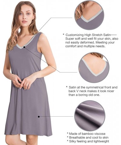 Nightgown for Women Cooling Sleeveless Sleepwear V Neck Sleep Shirt Plus Size Tank Pajamas Dress S-4X A-purplish Grey $16.28 ...