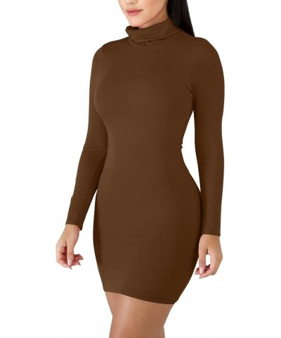 Women's Sexy Basic Long Sleeve Turtleneck Bodycon Club Mini Dress Coffee $16.73 Dresses