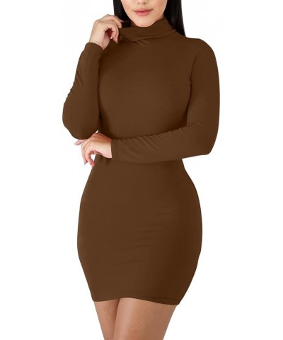 Women's Sexy Basic Long Sleeve Turtleneck Bodycon Club Mini Dress Coffee $16.73 Dresses