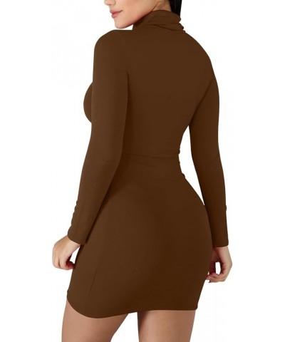 Women's Sexy Basic Long Sleeve Turtleneck Bodycon Club Mini Dress Coffee $16.73 Dresses