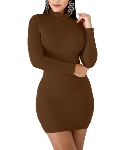 Women's Sexy Basic Long Sleeve Turtleneck Bodycon Club Mini Dress Coffee $16.73 Dresses