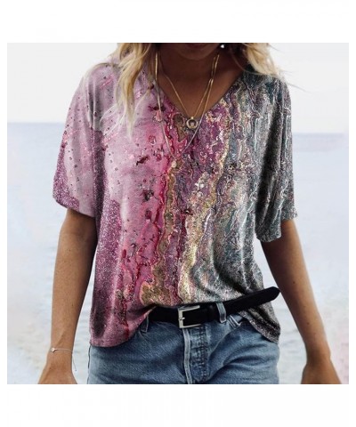 V-Neck Marble Print T-Shirt Top, Graphic Tees for Teen Girls Women Summer Casual Watercolor Print Loose, S-3XL Gray $2.91 T-S...