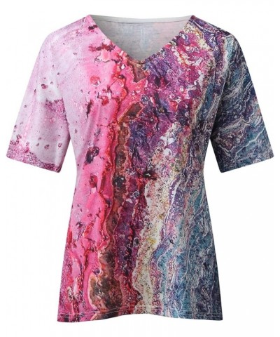 V-Neck Marble Print T-Shirt Top, Graphic Tees for Teen Girls Women Summer Casual Watercolor Print Loose, S-3XL Gray $2.91 T-S...