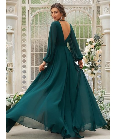 Women's Long Sleeves Bridesmaid Dresses V-Neck Chiffon A Line Formal Dress Evening Gowns with Train Coral $29.14 Dresses