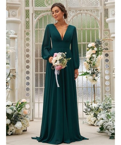 Women's Long Sleeves Bridesmaid Dresses V-Neck Chiffon A Line Formal Dress Evening Gowns with Train Coral $29.14 Dresses