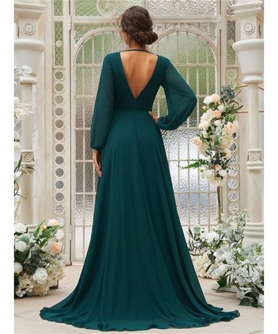 Women's Long Sleeves Bridesmaid Dresses V-Neck Chiffon A Line Formal Dress Evening Gowns with Train Coral $29.14 Dresses