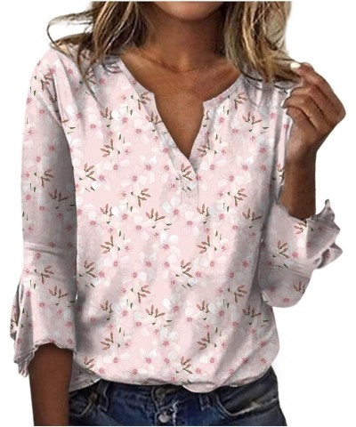 Women's Plus Size Tops Women's Loose Casual Three-Quarter Sleeves V-Neck Lace Floral Print T-Shirt Top 4-pink $10.01 T-Shirts