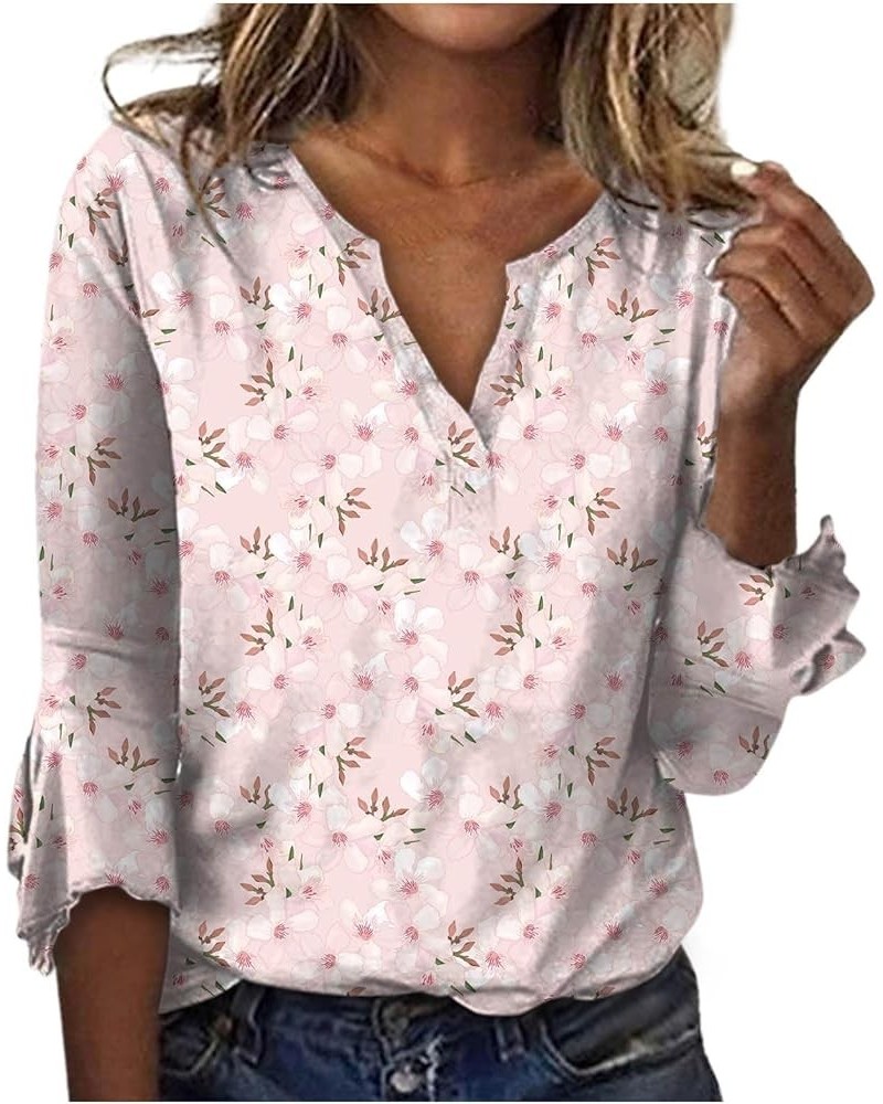 Women's Plus Size Tops Women's Loose Casual Three-Quarter Sleeves V-Neck Lace Floral Print T-Shirt Top 4-pink $10.01 T-Shirts