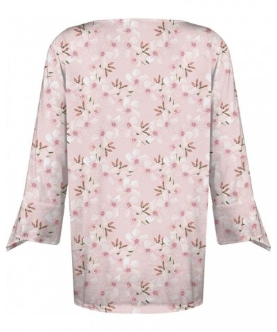 Women's Plus Size Tops Women's Loose Casual Three-Quarter Sleeves V-Neck Lace Floral Print T-Shirt Top 4-pink $10.01 T-Shirts