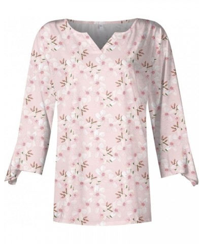 Women's Plus Size Tops Women's Loose Casual Three-Quarter Sleeves V-Neck Lace Floral Print T-Shirt Top 4-pink $10.01 T-Shirts